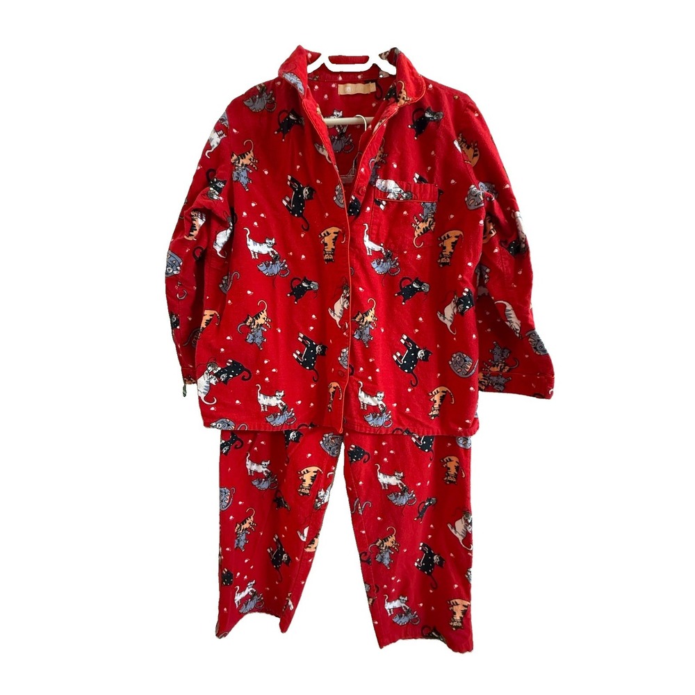 La Cera Pajama Set L Red Novelty Cats Crazy Cat Lady Daddy Long Sleeve Pants